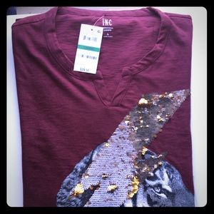 INC David Bowie sequin tiger tee, sz L